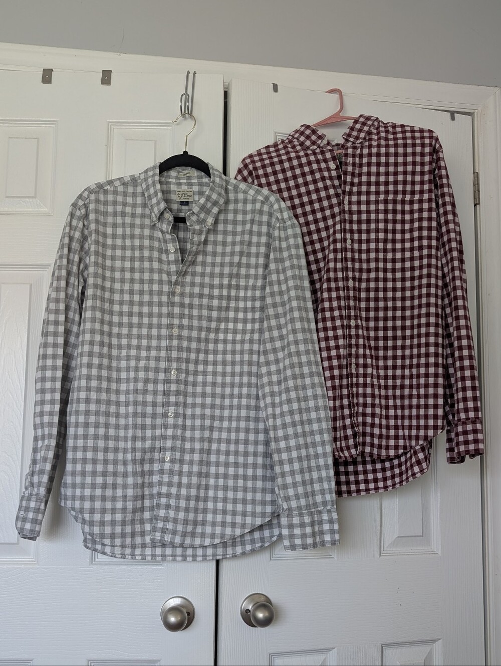 Bundle Of 2 J Crew Button-Down Plaid Shirts - Gray & Burgundy (Men)